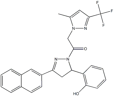 2-[1-{[5-methyl-3-(trifluoromethyl)-1H-pyrazol-1-yl]acetyl}-3-(2-naphthyl)-4,5-dihydro-1H-pyrazol-5-yl]phenol Struktur