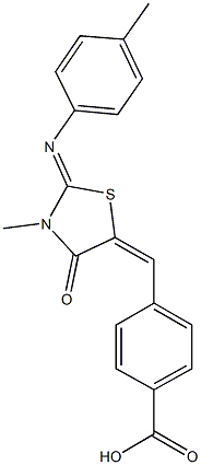 4-({3-methyl-2-[(4-methylphenyl)imino]-4-oxo-1,3-thiazolidin-5-ylidene}methyl)benzoic acid Struktur