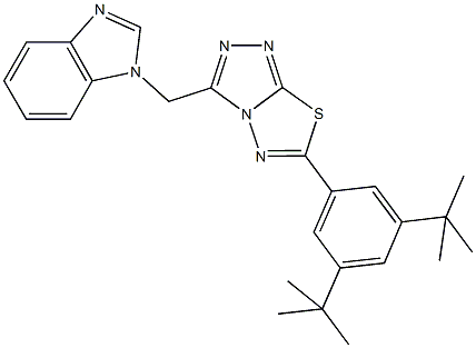 1-{[6-(3,5-ditert-butylphenyl)[1,2,4]triazolo[3,4-b][1,3,4]thiadiazol-3-yl]methyl}-1H-benzimidazole Struktur