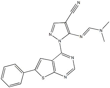 N'-[4-cyano-1-(6-phenylthieno[2,3-d]pyrimidin-4-yl)-1H-pyrazol-5-yl]-N,N-dimethylimidoformamide Struktur