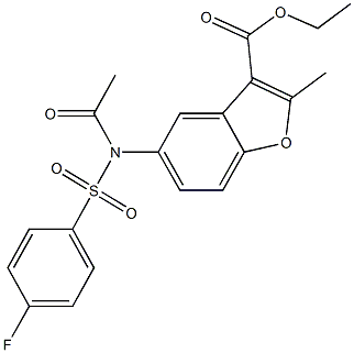 ethyl 5-{acetyl[(4-fluorophenyl)sulfonyl]amino}-2-methyl-1-benzofuran-3-carboxylate Struktur