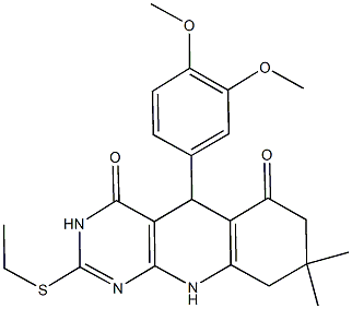 5-(3,4-dimethoxyphenyl)-2-(ethylsulfanyl)-8,8-dimethyl-5,8,9,10-tetrahydropyrimido[4,5-b]quinoline-4,6(3H,7H)-dione Struktur