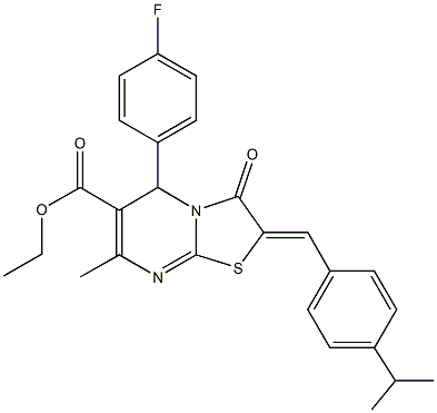 ethyl 5-(4-fluorophenyl)-2-(4-isopropylbenzylidene)-7-methyl-3-oxo-2,3-dihydro-5H-[1,3]thiazolo[3,2-a]pyrimidine-6-carboxylate Struktur