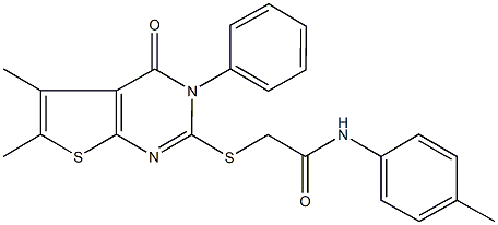 2-[(5,6-dimethyl-4-oxo-3-phenyl-3,4-dihydrothieno[2,3-d]pyrimidin-2-yl)sulfanyl]-N-(4-methylphenyl)acetamide Struktur