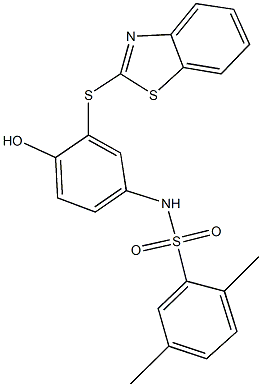 N-[3-(1,3-benzothiazol-2-ylsulfanyl)-4-hydroxyphenyl]-2,5-dimethylbenzenesulfonamide Struktur