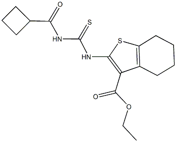 ethyl 2-({[(cyclobutylcarbonyl)amino]carbothioyl}amino)-4,5,6,7-tetrahydro-1-benzothiophene-3-carboxylate Struktur