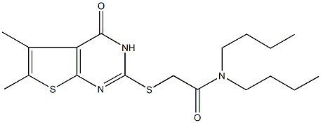 N,N-dibutyl-2-[(5,6-dimethyl-4-oxo-3,4-dihydrothieno[2,3-d]pyrimidin-2-yl)sulfanyl]acetamide Struktur