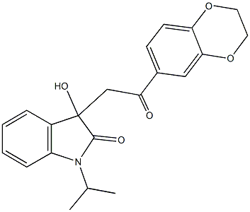 3-[2-(2,3-dihydro-1,4-benzodioxin-6-yl)-2-oxoethyl]-3-hydroxy-1-isopropyl-1,3-dihydro-2H-indol-2-one Struktur