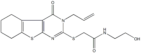 2-[(3-allyl-4-oxo-3,4,5,6,7,8-hexahydro[1]benzothieno[2,3-d]pyrimidin-2-yl)sulfanyl]-N-(2-hydroxyethyl)acetamide Struktur