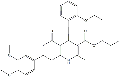 propyl 7-(3,4-dimethoxyphenyl)-4-(2-ethoxyphenyl)-2-methyl-5-oxo-1,4,5,6,7,8-hexahydro-3-quinolinecarboxylate Struktur