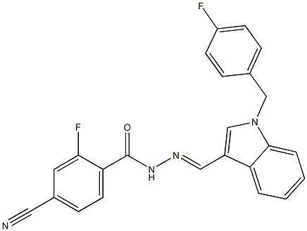 4-cyano-2-fluoro-N'-{[1-(4-fluorobenzyl)-1H-indol-3-yl]methylene}benzohydrazide Struktur