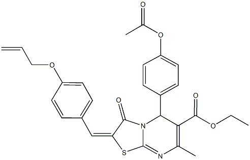 ethyl 5-[4-(acetyloxy)phenyl]-2-[4-(allyloxy)benzylidene]-7-methyl-3-oxo-2,3-dihydro-5H-[1,3]thiazolo[3,2-a]pyrimidine-6-carboxylate Struktur