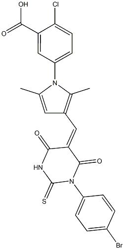 5-{3-[(1-(4-bromophenyl)-4,6-dioxo-2-thioxotetrahydro-5(2H)-pyrimidinylidene)methyl]-2,5-dimethyl-1H-pyrrol-1-yl}-2-chlorobenzoic acid Struktur