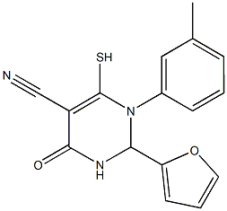 2-(2-furyl)-1-(3-methylphenyl)-4-oxo-6-sulfanyl-1,2,3,4-tetrahydro-5-pyrimidinecarbonitrile Struktur