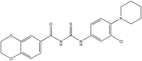 N-[3-chloro-4-(1-piperidinyl)phenyl]-N'-(2,3-dihydro-1,4-benzodioxin-6-ylcarbonyl)thiourea Struktur