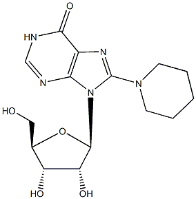 9-[3,4-dihydroxy-5-(hydroxymethyl)tetrahydro-2-furanyl]-8-(1-piperidinyl)-1,9-dihydro-6H-purin-6-one Struktur