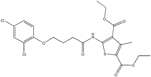 diethyl 5-{[4-(2,4-dichlorophenoxy)butanoyl]amino}-3-methyl-2,4-thiophenedicarboxylate Struktur