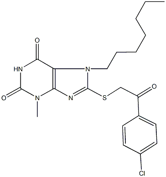 8-{[2-(4-chlorophenyl)-2-oxoethyl]sulfanyl}-7-heptyl-3-methyl-3,7-dihydro-1H-purine-2,6-dione Struktur