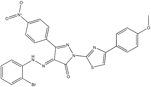 3-{4-nitrophenyl}-1-[4-(4-methoxyphenyl)-1,3-thiazol-2-yl]-1H-pyrazole-4,5-dione 4-[(2-bromophenyl)hydrazone] Struktur