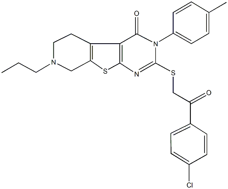 2-{[2-(4-chlorophenyl)-2-oxoethyl]sulfanyl}-3-(4-methylphenyl)-7-propyl-5,6,7,8-tetrahydropyrido[4',3':4,5]thieno[2,3-d]pyrimidin-4(3H)-one Struktur