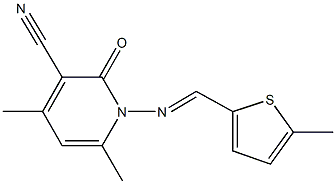 4,6-dimethyl-1-{[(5-methylthien-2-yl)methylene]amino}-2-oxo-1,2-dihydropyridine-3-carbonitrile Struktur