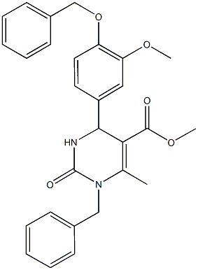 methyl 6-methyl-4-{3-(methyloxy)-4-[(phenylmethyl)oxy]phenyl}-2-oxo-1-(phenylmethyl)-1,2,3,4-tetrahydropyrimidine-5-carboxylate Struktur