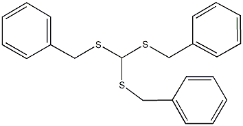 ({[bis(benzylsulfanyl)methyl]sulfanyl}methyl)benzene Struktur