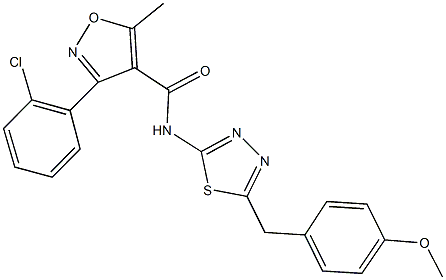 3-(2-chlorophenyl)-N-[5-(4-methoxybenzyl)-1,3,4-thiadiazol-2-yl]-5-methyl-4-isoxazolecarboxamide Struktur