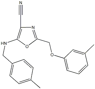 5-[(4-methylbenzyl)amino]-2-[(3-methylphenoxy)methyl]-1,3-oxazole-4-carbonitrile Struktur