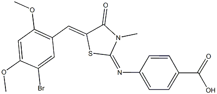 4-{[5-(5-bromo-2,4-dimethoxybenzylidene)-3-methyl-4-oxo-1,3-thiazolidin-2-ylidene]amino}benzoic acid Struktur