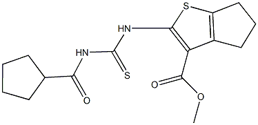 methyl 2-({[(cyclopentylcarbonyl)amino]carbothioyl}amino)-5,6-dihydro-4H-cyclopenta[b]thiophene-3-carboxylate Struktur