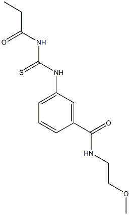 N-(2-methoxyethyl)-3-{[(propionylamino)carbothioyl]amino}benzamide Struktur