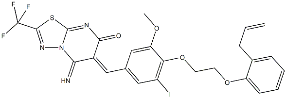 6-{4-[2-(2-allylphenoxy)ethoxy]-3-iodo-5-methoxybenzylidene}-5-imino-2-(trifluoromethyl)-5,6-dihydro-7H-[1,3,4]thiadiazolo[3,2-a]pyrimidin-7-one Struktur