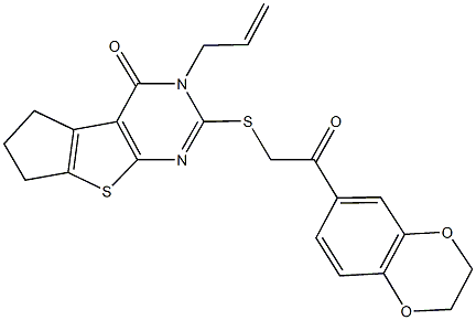 3-allyl-2-{[2-(2,3-dihydro-1,4-benzodioxin-6-yl)-2-oxoethyl]sulfanyl}-3,5,6,7-tetrahydro-4H-cyclopenta[4,5]thieno[2,3-d]pyrimidin-4-one Struktur