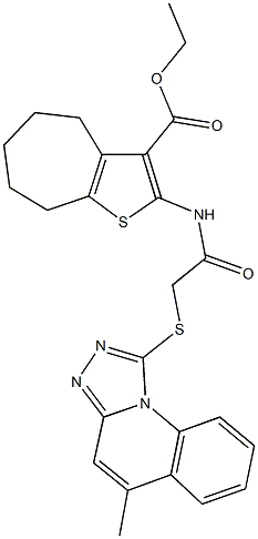 ethyl 2-({[(5-methyl[1,2,4]triazolo[4,3-a]quinolin-1-yl)sulfanyl]acetyl}amino)-5,6,7,8-tetrahydro-4H-cyclohepta[b]thiophene-3-carboxylate Struktur