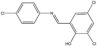 2,4-dichloro-6-{[(4-chlorophenyl)imino]methyl}phenol Struktur