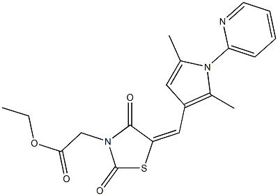 ethyl {5-[(2,5-dimethyl-1-pyridin-2-yl-1H-pyrrol-3-yl)methylene]-2,4-dioxo-1,3-thiazolidin-3-yl}acetate Struktur