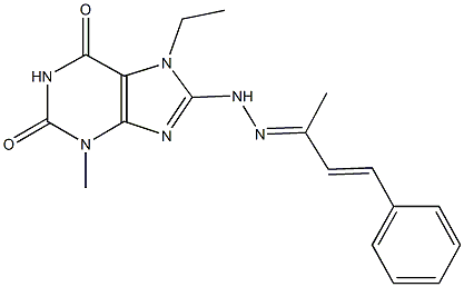 7-ethyl-3-methyl-8-[2-(1-methyl-3-phenyl-2-propenylidene)hydrazino]-3,7-dihydro-1H-purine-2,6-dione Struktur