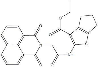 ethyl 2-{[(1,3-dioxo-1H-benzo[de]isoquinolin-2(3H)-yl)acetyl]amino}-5,6-dihydro-4H-cyclopenta[b]thiophene-3-carboxylate Struktur