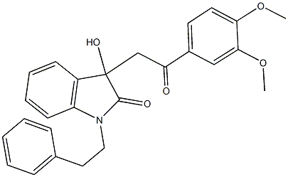 3-[2-(3,4-dimethoxyphenyl)-2-oxoethyl]-3-hydroxy-1-(2-phenylethyl)-1,3-dihydro-2H-indol-2-one Struktur