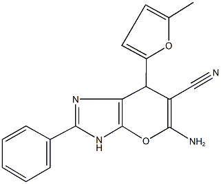 5-amino-7-(5-methyl-2-furyl)-2-phenyl-3,7-dihydropyrano[2,3-d]imidazole-6-carbonitrile Struktur