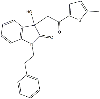 3-hydroxy-3-[2-(5-methyl-2-thienyl)-2-oxoethyl]-1-(2-phenylethyl)-1,3-dihydro-2H-indol-2-one Struktur