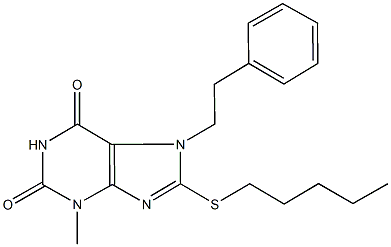 3-methyl-8-(pentylsulfanyl)-7-(2-phenylethyl)-3,7-dihydro-1H-purine-2,6-dione Struktur