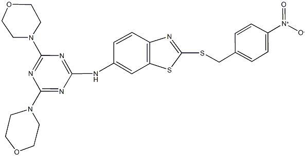 6-[(4,6-dimorpholin-4-yl-1,3,5-triazin-2-yl)amino]-2-({4-nitrobenzyl}sulfanyl)-1,3-benzothiazole Struktur