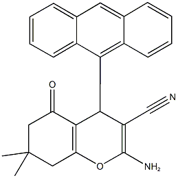 2-amino-4-(9-anthryl)-7,7-dimethyl-5-oxo-5,6,7,8-tetrahydro-4H-chromene-3-carbonitrile Struktur