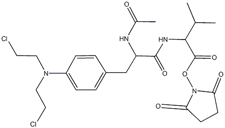 2-(acetylamino)-3-{4-[bis(2-chloroethyl)amino]phenyl}-N-(1-{[(2,5-dioxo-1-pyrrolidinyl)oxy]carbonyl}-2-methylpropyl)propanamide Struktur