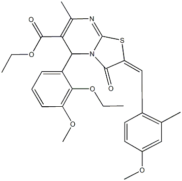 ethyl 5-(2-ethoxy-3-methoxyphenyl)-2-(4-methoxy-2-methylbenzylidene)-7-methyl-3-oxo-2,3-dihydro-5H-[1,3]thiazolo[3,2-a]pyrimidine-6-carboxylate Struktur