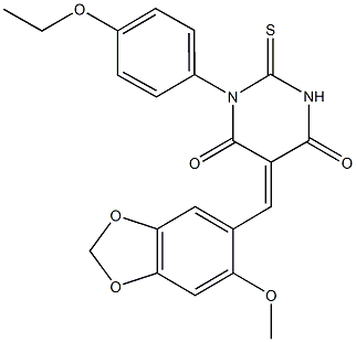 1-(4-ethoxyphenyl)-5-[(6-methoxy-1,3-benzodioxol-5-yl)methylene]-2-thioxodihydro-4,6(1H,5H)-pyrimidinedione Struktur