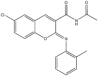 N-acetyl-6-chloro-2-[(2-methylphenyl)imino]-2H-chromene-3-carboxamide Struktur