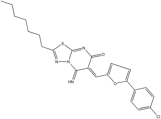 6-{[5-(4-chlorophenyl)-2-furyl]methylene}-2-heptyl-5-imino-5,6-dihydro-7H-[1,3,4]thiadiazolo[3,2-a]pyrimidin-7-one Struktur